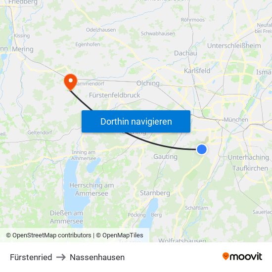 Fürstenried to Nassenhausen map