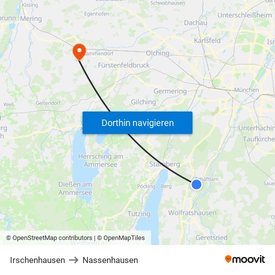 Irschenhausen to Nassenhausen map