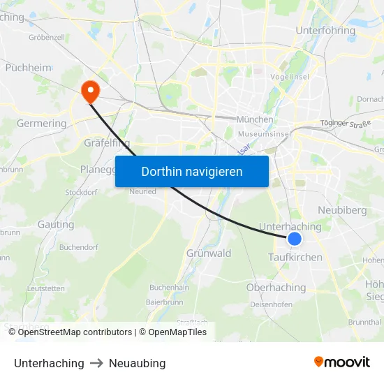 Unterhaching to Neuaubing map
