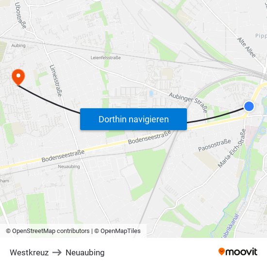 Westkreuz to Neuaubing map