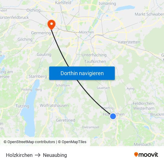 Holzkirchen to Neuaubing map