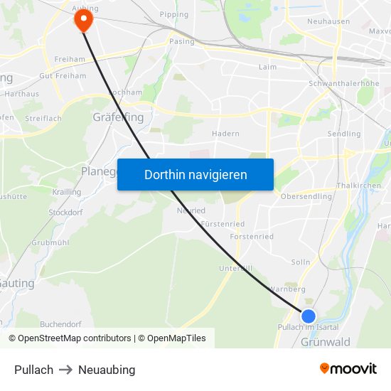 Pullach to Neuaubing map