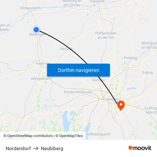 Nordendorf to Neubiberg map