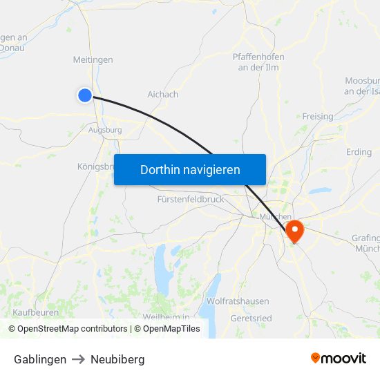 Gablingen to Neubiberg map