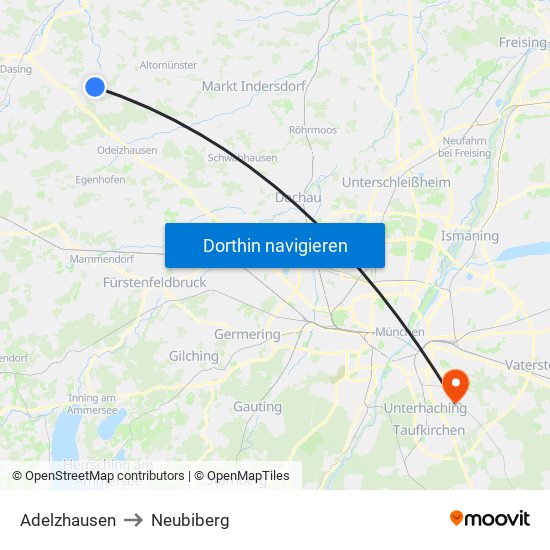 Adelzhausen to Neubiberg map