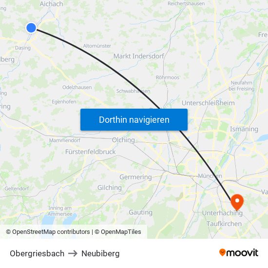 Obergriesbach to Neubiberg map