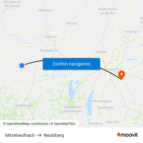 Mittelneufnach to Neubiberg map