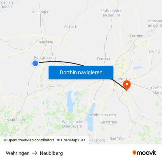 Wehringen to Neubiberg map