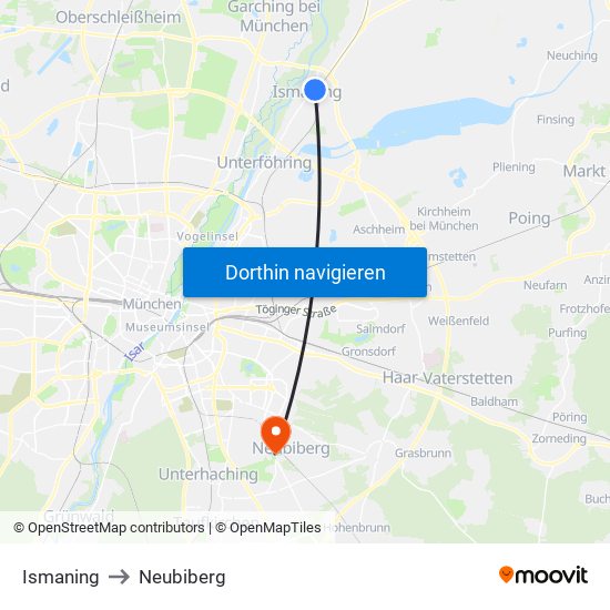 Ismaning to Neubiberg map