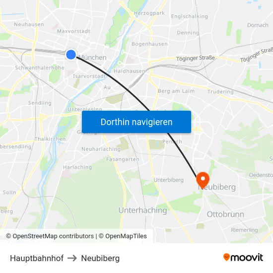Hauptbahnhof to Neubiberg map