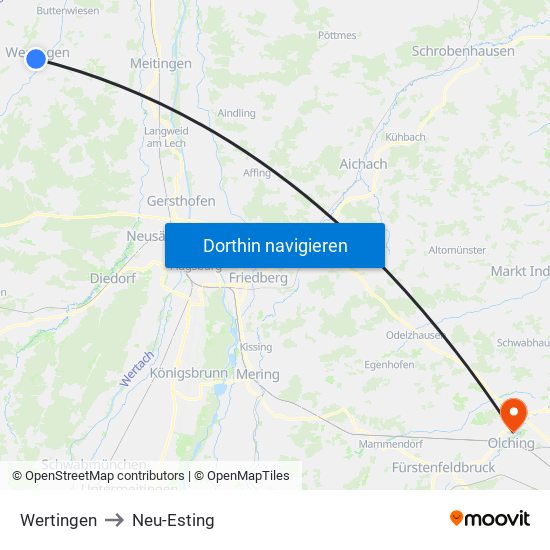 Wertingen to Neu-Esting map