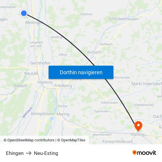 Ehingen to Neu-Esting map