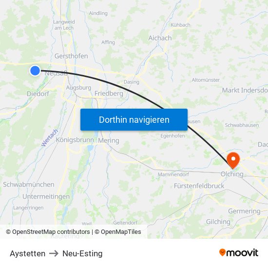 Aystetten to Neu-Esting map
