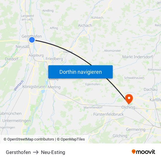 Gersthofen to Neu-Esting map