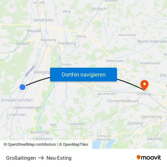 Großaitingen to Neu-Esting map