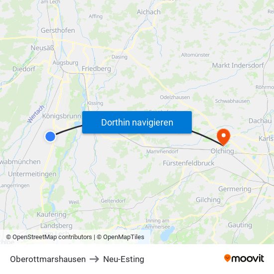 Oberottmarshausen to Neu-Esting map