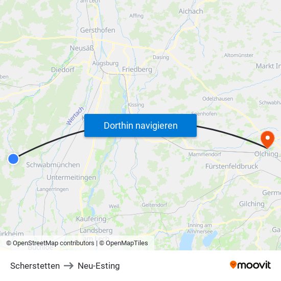 Scherstetten to Neu-Esting map