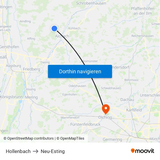 Hollenbach to Neu-Esting map