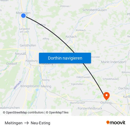 Meitingen to Neu-Esting map