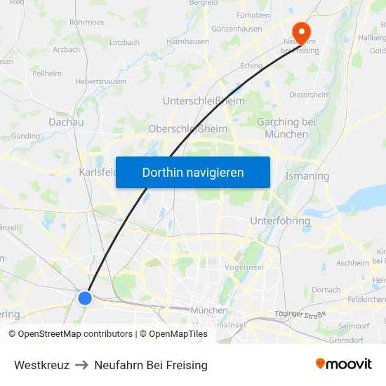 Westkreuz to Neufahrn Bei Freising map