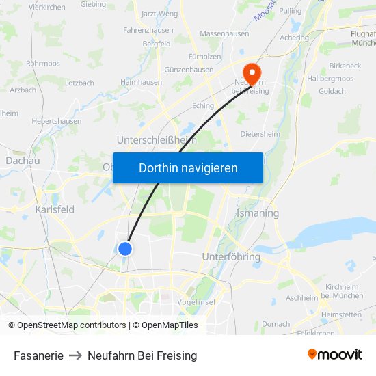 Fasanerie to Neufahrn Bei Freising map