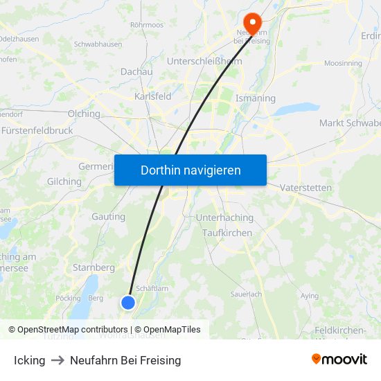 Icking to Neufahrn Bei Freising map