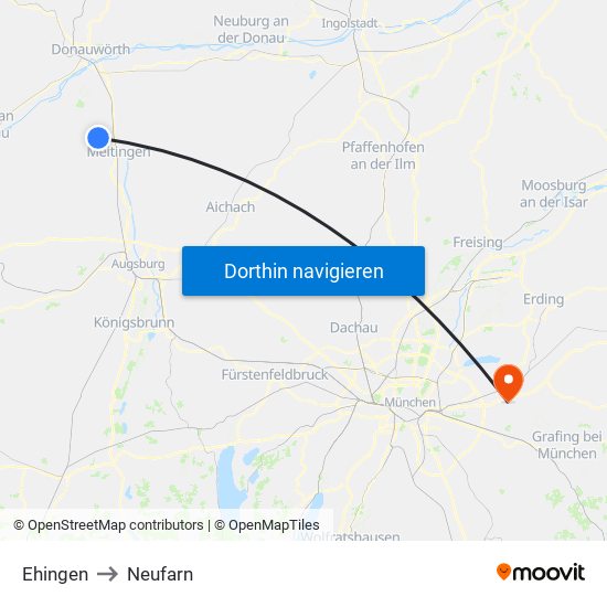 Ehingen to Neufarn map