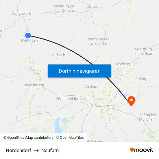 Nordendorf to Neufarn map