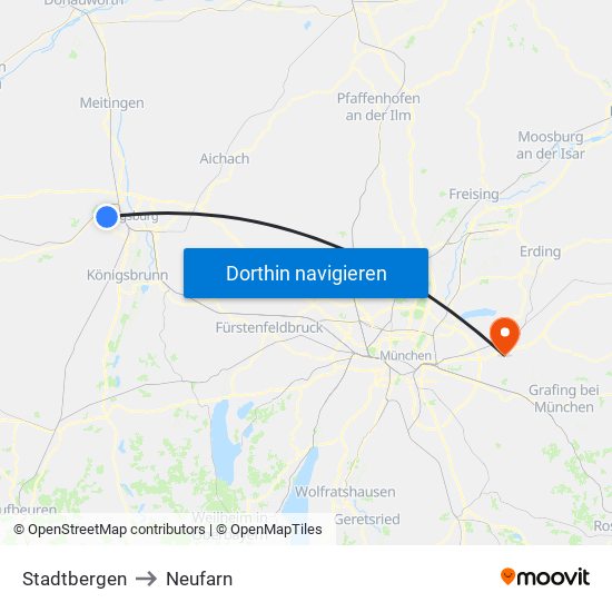 Stadtbergen to Neufarn map