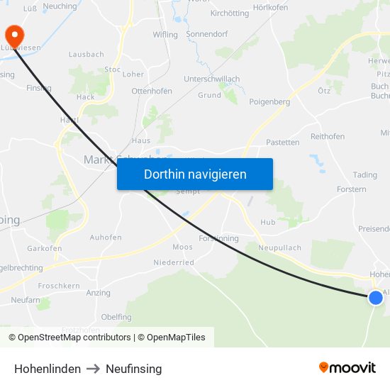 Hohenlinden to Neufinsing map