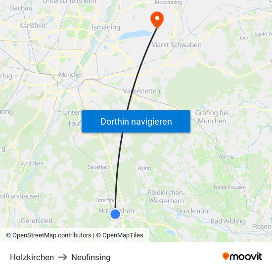 Holzkirchen to Neufinsing map