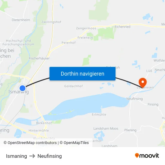 Ismaning to Neufinsing map