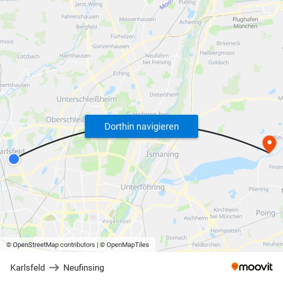 Karlsfeld to Neufinsing map