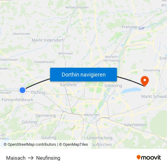 Maisach to Neufinsing map