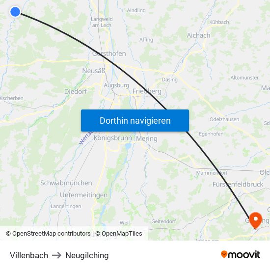 Villenbach to Neugilching map