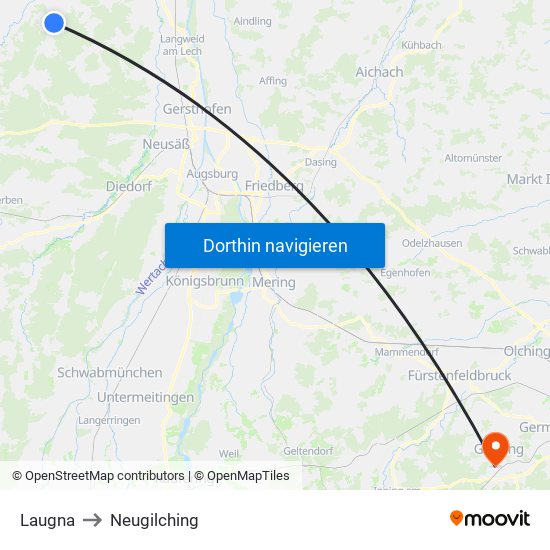 Laugna to Neugilching map