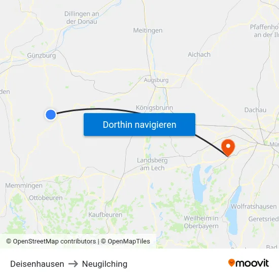 Deisenhausen to Neugilching map