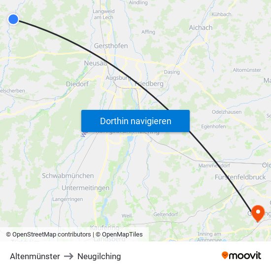 Altenmünster to Neugilching map