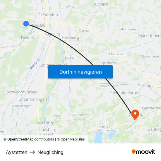 Aystetten to Neugilching map