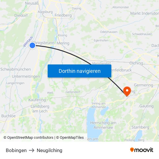 Bobingen to Neugilching map