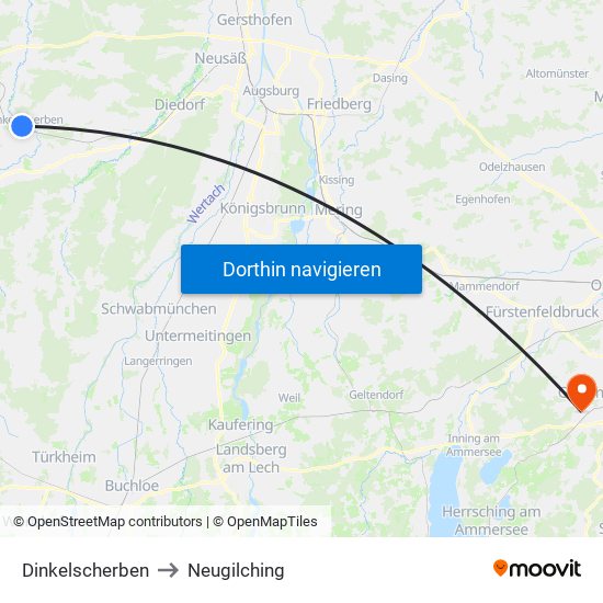 Dinkelscherben to Neugilching map