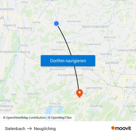 Sielenbach to Neugilching map