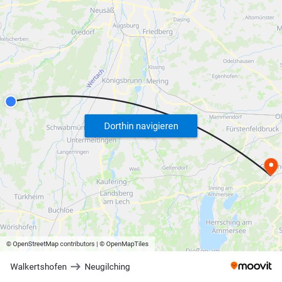 Walkertshofen to Neugilching map