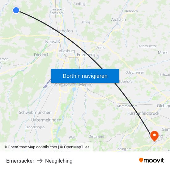 Emersacker to Neugilching map