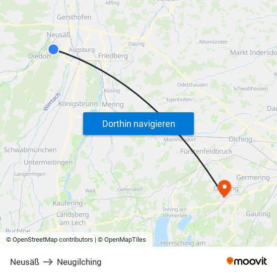 Neusäß to Neugilching map