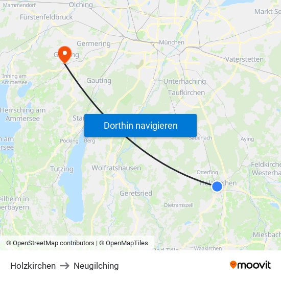 Holzkirchen to Neugilching map
