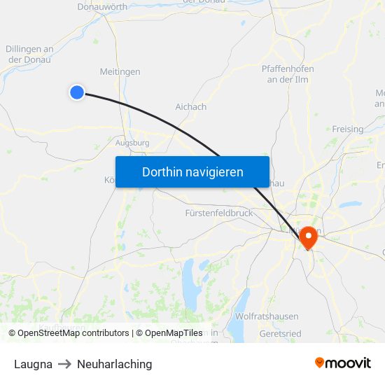 Laugna to Neuharlaching map