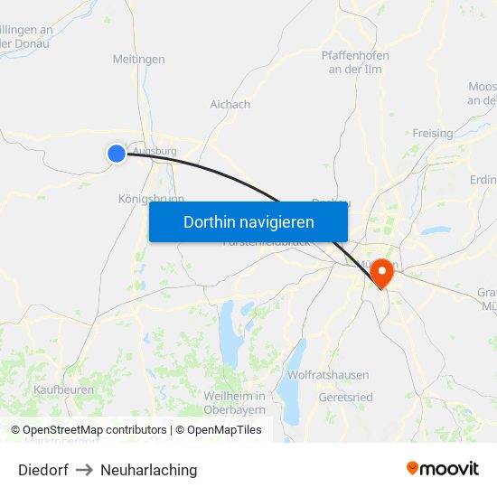 Diedorf to Neuharlaching map