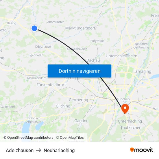 Adelzhausen to Neuharlaching map