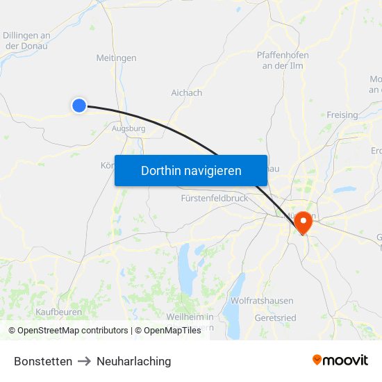 Bonstetten to Neuharlaching map